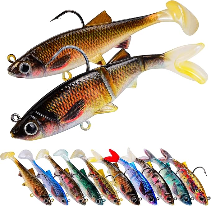 Fishing Soft Plastic Lures - Pre-Rigged Soft Fishing Lures - Great Action Swimbaits with Spinner - Fishing Gear for Bass Trout Walleye, Crappie Fishing Jigs Bait