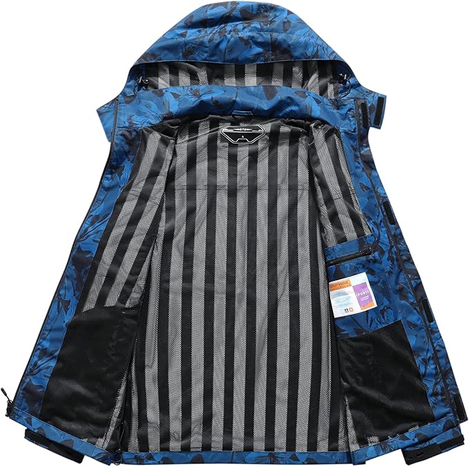 OTU Men's Lightweight Waterproof Hooded Rain Jacket Outdoor Raincoat Shell Jacket for Hiking Travel