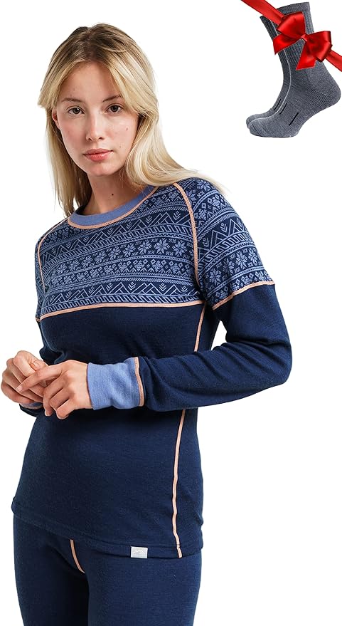 Merino.tech Merino Wool Base Layer Women - 100% Merino Wool Heavyweight, Midweight, Lite Long Sleeve Thermal Shirt and Socks