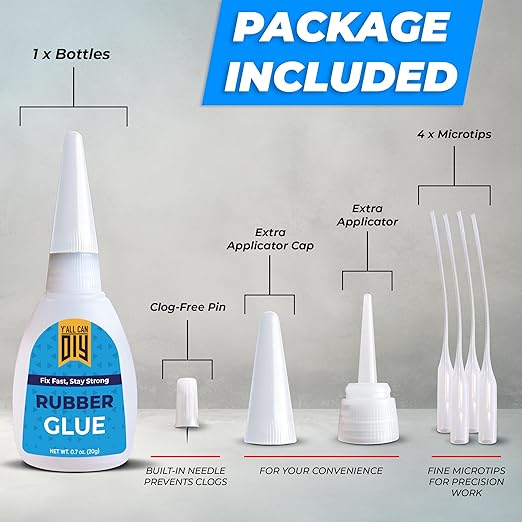 Y'allCanDiy Super Glue for Rubber - Cyanoacrylate Based Adhesive for RC Tires, Seals, Gaskets, Soles, Hose, Mat & Neoprene, Automotive Parts Repair. Waterproof, Heavy Duty CA Glue