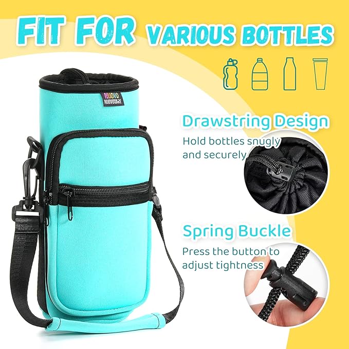 Nuovoware Water Bottle Carrier Bag,25oz/40oz/64oz Bottle Pouch Holder,Adjustable Shoulder Hand Strap 2 Pocket Sling Neoprene Sleeve Sports Accessories for Hiking Travelling Camping