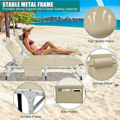 DoCred Heavy Duty Tanning Chair with Face Hole, Adjustable 5-Position Folding Chaise Lounge Chairs for Outside, Portable Lay Flat Beach Lounge Chair for Outdoor Sunbathing Beach Pool Lawn Camping