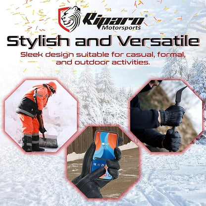 Riparo Winter Gloves for Men, Leather Winter Gloves for Cold Weather, Snow Gloves for Motorcycle Driving Hiking Outdoor