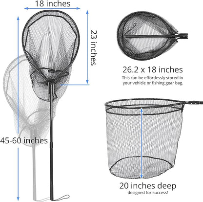 High Strength Large Landing Net - Fishing Net with Long Telescoping Handle and Soft Rubber Netting, Dip Net for Fishing, Ideal for Boat, Pier, River Angling