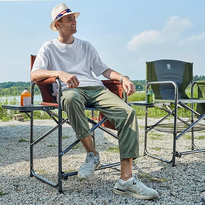 EVER ADVANCED Medium Tall Directors Chair Foldable Makeup Artist Chair Bar Height with Side Table Cup Holder and Pocket Footrest, Supports 400LBS (Red Brown, Seat Height: 23.2 inches)