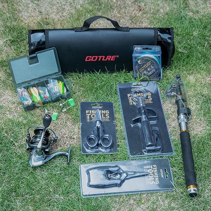 Goture Fishing Rod and Reel Combos,1.8M-2.7M Telescopic Fishing Pole Spinning Reel Line Lures Set with Carrier Bag,Telescopic Rod Kit for Starter Travel Saltwater Freshwater Gear Gift