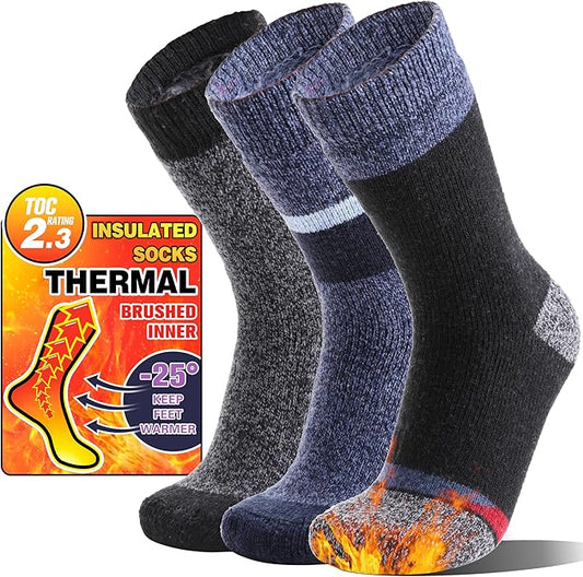 MOGGEI 3 Pairs Thermal Winter Socks for Women & Men Thick Extra Warm Insulated Ski Boot Socks for Cold Weather