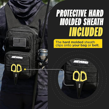 Beyond Fishing 6.5" Pro Fishing Shears Dual Serrated Blades, Fishing Braided Line Scissors with Titanium Coating, Non-Slip Grip & Multifunction Tool, Includes Hard Molded Locking Sheath