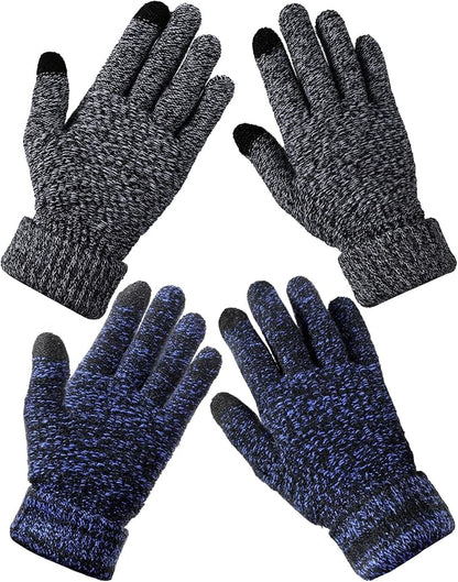 Geyoga 2 Pairs Women's Winter Touch Screen Gloves Soft Warm Fleece Lined Knit Elastic Cuff Winter Texting Gloves