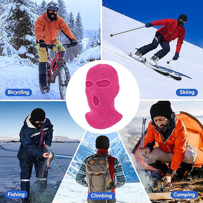 Pukavt 2 Pack 3 Hole Winter Knitted Mask, Full Face Cover Ski Mask Warm Balaclava for Skiing, Motorcycle, Snowboard