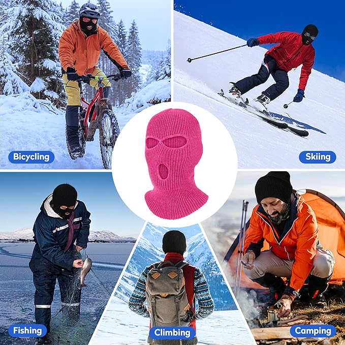 Pukavt 2 Pack 3 Hole Winter Knitted Mask, Full Face Cover Ski Mask Warm Balaclava for Skiing, Motorcycle, Snowboard