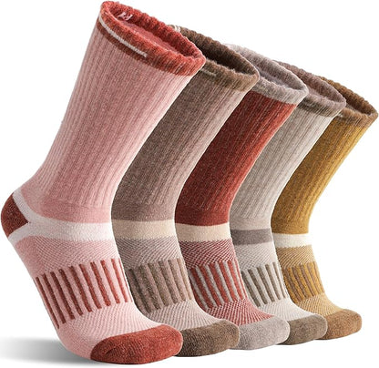 5 Pairs Merino Wool Hiking Socks Warm Thermal Winter Cozy Cushioned Moisture Wicking Socks for Women & Men