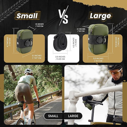 Lumiere & Co. Falcon Magnetic Saddle Bag– 0.69L | 6”x 3.5”x2 | Sleek Minimalist Design, Fast Magnetic Buckle Attachment | Cycling Bike Bag (Green, Large)