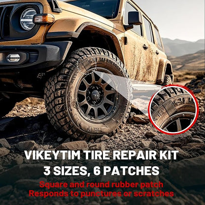 Sidewall Tire Repair Kit, Off-Road 4x4 Emergency Tire Patch Kit, UTV ATV Outdoor No Need to Remove Rubber Patch Kit Scratch or Puncture Repair Off-Road Accessories