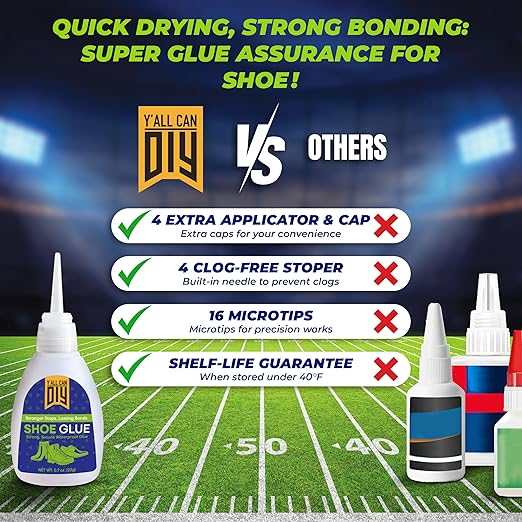 Y’allCanDiy Super Glue for Shoe. 4 Pk x .7 Oz. (20g) Heavy Duty Shoe Adhesive for Shoe Sole Repair and Applicable as Waterproof Boot Shoe Repair Glue. Cyanoacrylate Based CA Glue for Rubber Soles