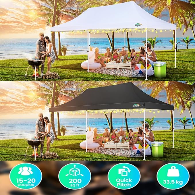 COBIZI 10x20 Pop Up Canopy Tent with Sidewalls,Party Tent Outdoor Gazebos, Waterproof & UV50+,3 Adjustable Heights,Higher Frame Design - Extra Tall for Parties Backyard,Weddings,Markets, Blue