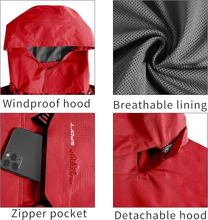 TEZO Mens Rain Jacket Waterproof with Hooded Hiking Coat Lightweight Windbreaker