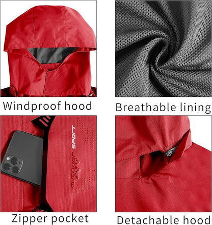 TEZO Mens Rain Jacket Waterproof with Hooded Hiking Coat Lightweight Windbreaker
