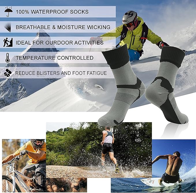 RANDY SUN Waterproof Socks, Unisex Hiking Wading Trail Running Kayaking Crew Socks