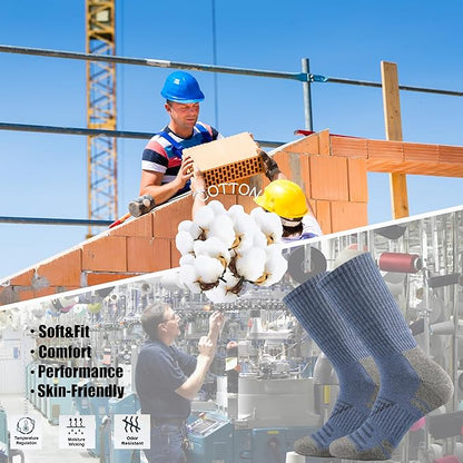 Ortis Men's Cotton Cushion Crew Socks Moisture Wicking Breathable Thick Warm Thermal for Athletic Heavy Duty Work Boot