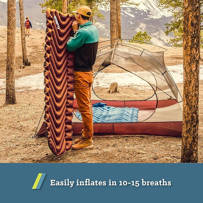 KLYMIT Static V Lightweight Inflatable Sleeping Pad | Comfortable, Lightweight, Easy to Inflate Portable Air Bed Mattress for Camping, Backpacking and Hiking — Orange