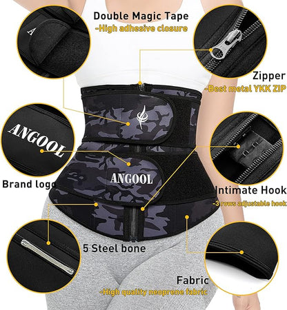ANGOOL Neopren Waist Trainer for Women,Workout Plus Size Trimmer Belt Sauna Sweat Corset Cincher with Zipper
