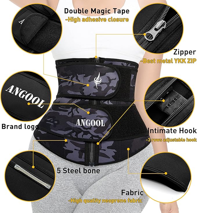 ANGOOL Neopren Waist Trainer for Women,Workout Plus Size Trimmer Belt Sauna Sweat Corset Cincher with Zipper
