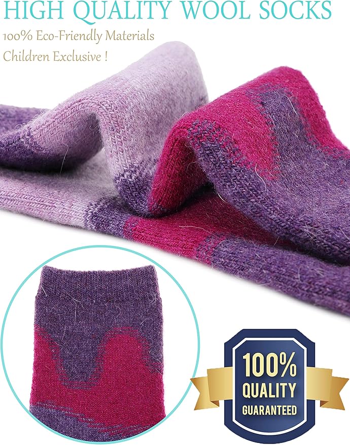 EBMORE Kids Merino Wool Hiking Socks Thermal Winter Warm Thick Boys Toddlers Girls Cushion Crew Socks 6 Pairs