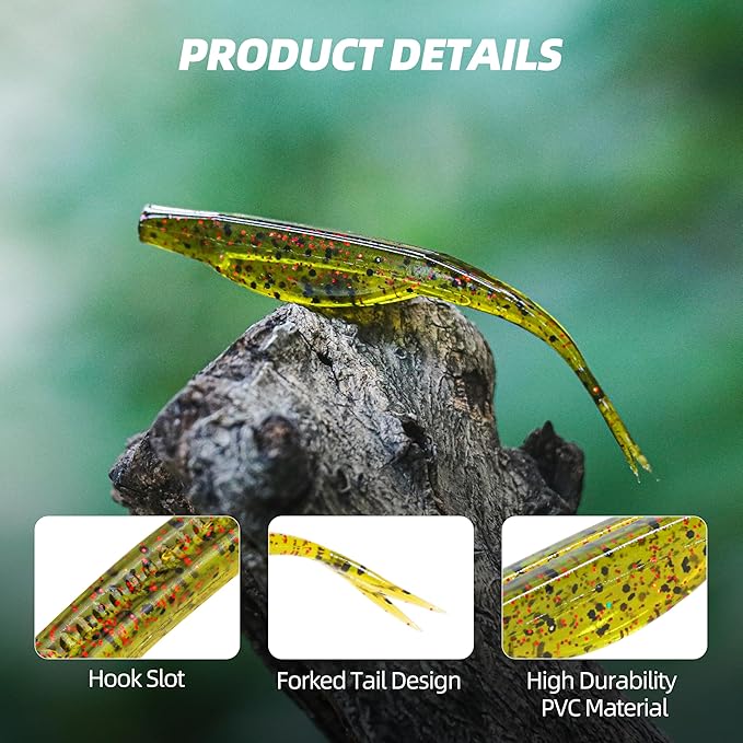 Forked Tail Soft Baits- Realistic Jerk Bait & Fluke Action Soft Lures for Bass, Trout & Crappie - Versatile Freshwater & Saltwater Fishing Bait (2.75"-5")