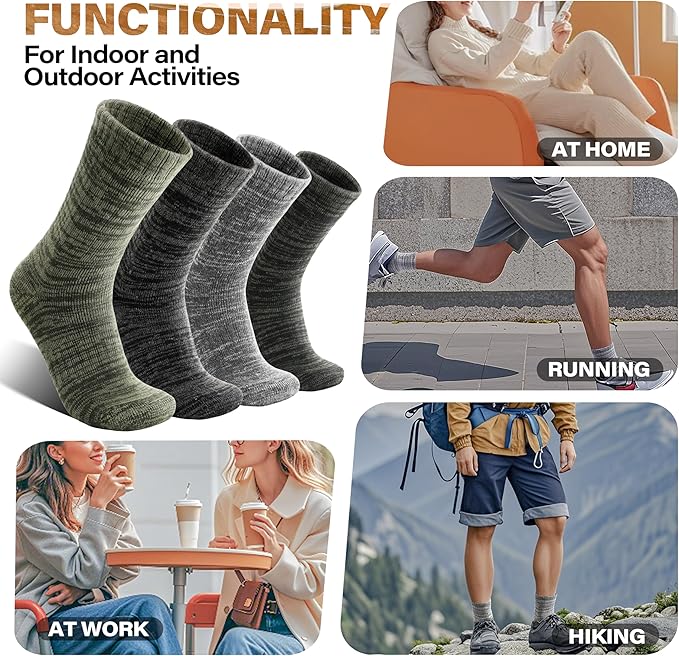 Anlisim Merino Wool Warm Boot Hiking Socks Thermal Extra Thick Winter Cozy Crew Comfy Cushioning Work Women Men Socks 4 Pairs
