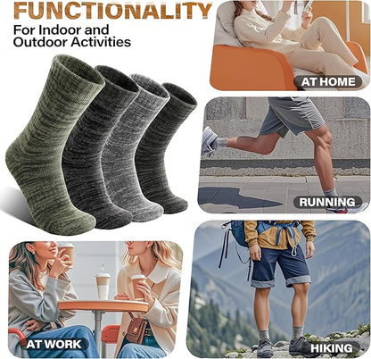 Anlisim Merino Wool Warm Boot Hiking Socks Thermal Extra Thick Winter Cozy Crew Comfy Cushioning Work Women Men Socks 4 Pairs
