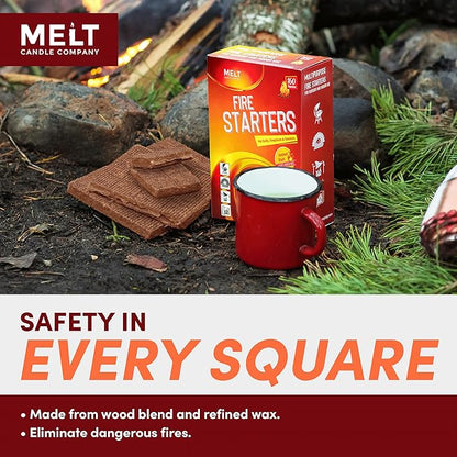 Melt Candle Company Fire Starter Squares, 160 Pieces - Fire Starters Kit for Campfires, Grill, Outdoor Fire Pit, Fireplace, BBQ - Water Resistant & Odorless - Camping Accessories