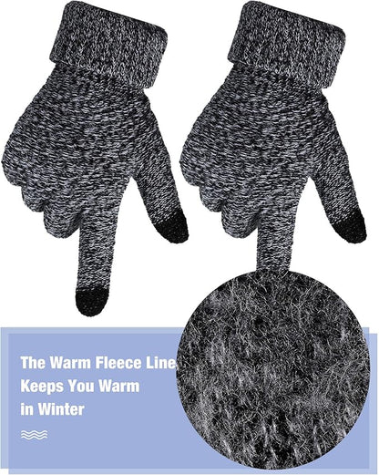 Geyoga 2 Pairs Women's Winter Touch Screen Gloves Soft Warm Fleece Lined Knit Elastic Cuff Winter Texting Gloves