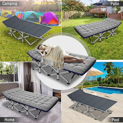 ABORON 2 Pack Folding Camping Cot W/Mat for Adults, Heavy Duty Outdoor Bed with Carry Bag,1200 D Layer Oxford Travel Camp Cots