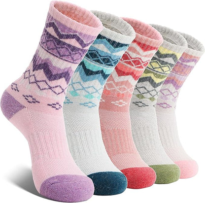 EBMORE Womens Merino Wool Hiking Socks Thermal Warm Winter Crew Cushion Work Boot Outdoor Socks 5 Pairs