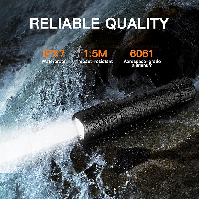 KunHe Rechargeable Flashlight Handheld Flashlights Tactical Flashlight with Belt Holster Bright LED Duty Flash Light with 4 Modes Long Lasting IPX7 Water Resistant