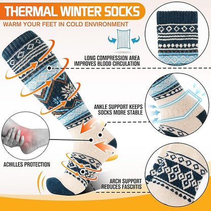 3 Pairs Merino Wool Ski Socks for Womens Mens Thermal Winter Warm Thick Knee High Socks for Skiing Snowboarding