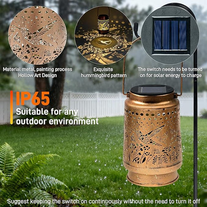 Hummingbird Solar Lantern - Waterproof Hanging Lantern for Outside-Outdoor Decorative Solar Lanterns for Garden, Patio, Backyard, and Porch Perfect Gifts for Women