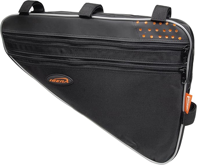Ibera Bike Frame Bag - Slim Pouch Zipper Compartment & Velcro Mount - Water-Resistant, Fits Most Bikes - Holding Tools Snacks