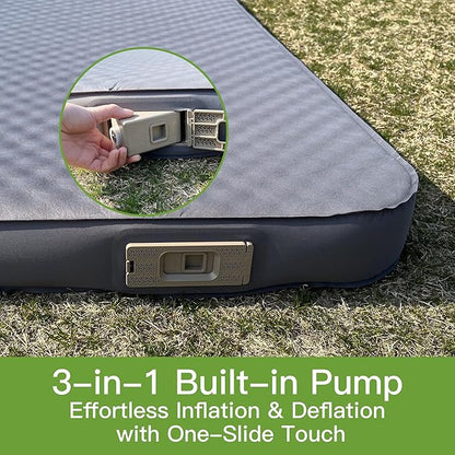 4" Ultra-Thick Self-Inflating Sleeping Pad with 3-in-1 Rechargeable Pump, Air Adjustable Foam Camping Mattress, 9.5R Heavy-Duty Double Sleeping Pad for Car, Truck, Van, Rooftop Tent – 4-Season Use