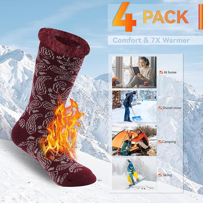 Sunew Warm Thermal Socks 4 Pack, Mens Womens Winter Heated Outdoor Skiing Thermal Socks