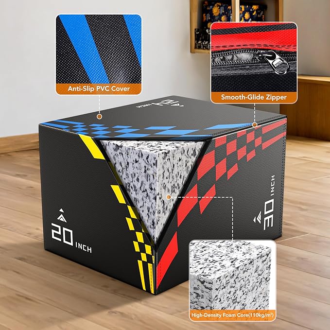 GIKPAL Plyo Jumping Exercise Box, High-Density Foam Plyometric Jump Box for Home Gym Workout, Multiple Size Box Jumps for Step-Up, Box Squat, Explosive Training