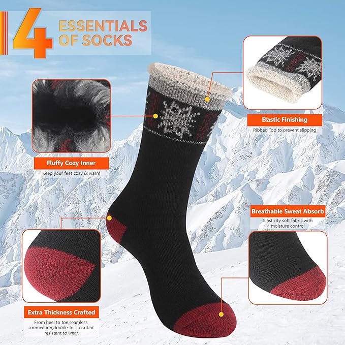 Sunew Warm Thermal Socks 4 Pack, Mens Womens Winter Heated Outdoor Skiing Thermal Socks