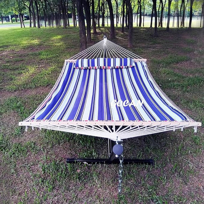 Quilted Fabric Double Hammock Won't flip with Stand and Spreader Bars,Safer and Sturdier,Quality Hammocks for Outdoor Indoor Patio Yard Two Sided Dual use red/Blue