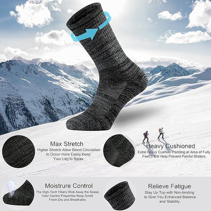 Ortis Men's Merino Wool Cushion Crew Socks with Moisture Wicking Control Light Weight Breathable for Outdoor Hiking Cycling