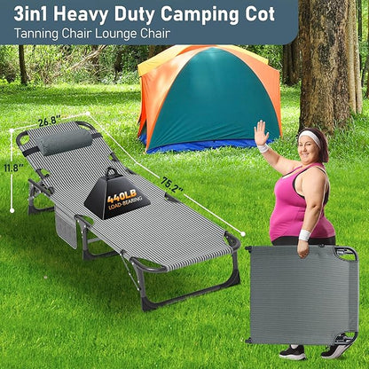 DoCred Heavy Duty Chaise Lounge Chair, Adjustable 5-Position Folding Chaise Lounge Chairs for Outside, Portable Lay Flat Beach Lounge Chair for Outdoor Sunbathing Beach Pool Lawn Camping