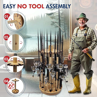 Rush Creek Creations Fishing Rod Holder - 360 Spinning Rack for Garage Organization and Storage, Pole Holder for Reels, Gear, Accessories, Tackle Box