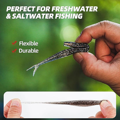 Forked Tail Soft Baits- Realistic Jerk Bait & Fluke Action Soft Lures for Bass, Trout & Crappie - Versatile Freshwater & Saltwater Fishing Bait (2.75"-5")