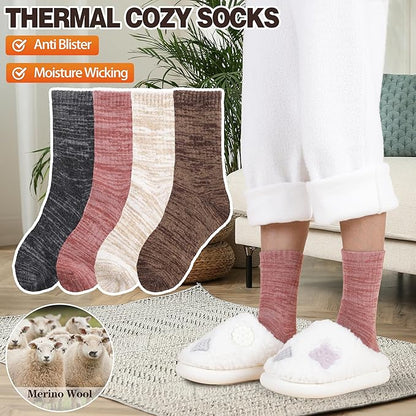 EBMORE Merino Wool Thermal Warm Socks Thick Winter Hiking Cozy Crew Comfy Cushioning Socks 4 Pairs for Women Men