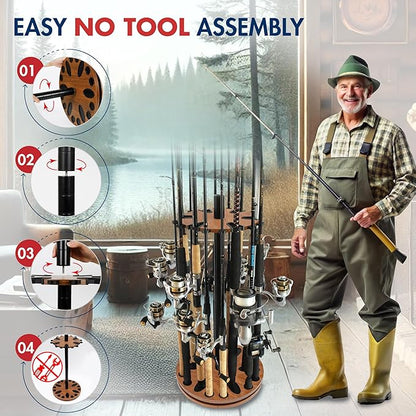 Rush Creek Creations Fishing Rod Holder - 360 Spinning Rack for Garage Organization and Storage, Pole Holder for Reels, Gear, Accessories, Tackle Box